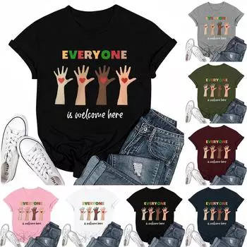 Взрослые Повседневные Ежедневные Круглый вырез с принтом Короткие рукава Футболка Топ с буквами S винный