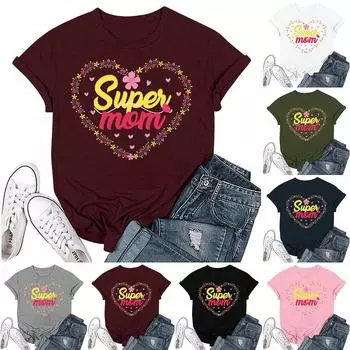 Взрослые Повседневные Ежедневные Круглый вырез с принтом Короткие рукава Футболка Топ с буквами M