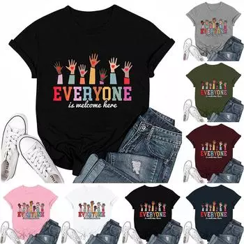 Взрослые Повседневные Ежедневные Круглый вырез с принтом Короткие рукава Футболка Топ с буквами XXL белый