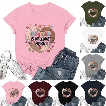 Взрослые Повседневные Ежедневные Круглый вырез с принтом Короткие рукава Футболка Топ с буквами XL розовый