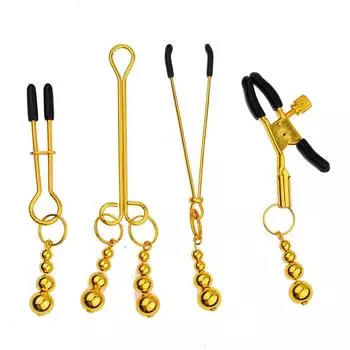 Взрослые секс-игрушки V Clip Golden Ancient Bell Golden Column Mei Mei Clip Metal Nipple Stimulation Toys SM Gold V Clip+Gold Gourd Pe