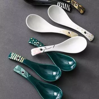 Взрослые в японском стиле, керамические ложки для перемешивания, суповые ложки, посуда, посуда, кухонная утварь 3 чёрный