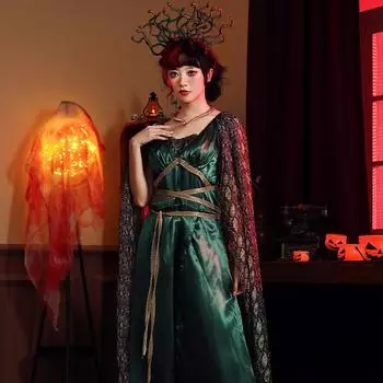 Взрослые женщины Богиня Древнегреческая мифология Медуза Змея Горгона Платье Хэллоуин Косплей Костюмы Ролевая игра Наряд M