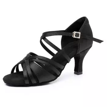 Взрослые женские туфли для латиноамериканских танцев на высоком каблуке, с мягкой подошвой, женские туфли для ча-ча, самбы, национального стандарта 34 чёрный