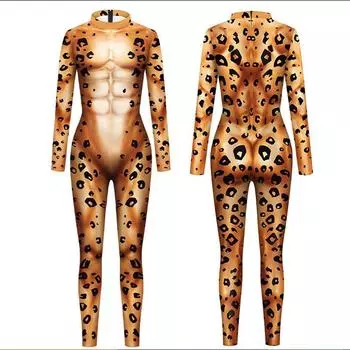 Взрослые Животные Собака Волк Змея Леопард Принт Комбинезон Женский Мужской Костюм для Косплея на Хэллоуин Карнавальная Вечеринка Сцена Ролевая Игра Наряд S