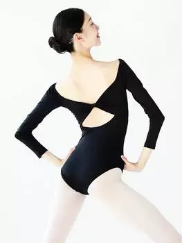 Взрослый черный купальник с длинным рукавом и бантом для танцев на осень/зиму Medium чёрный