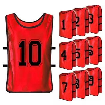 Взрослый комплект для тренировочного матча [ZERONOWA] нагрудные номера, пронумерованные, 10, унисекс, спортивные, (красный) красный