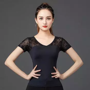 Взрослый женский костюм для латиноамериканских танцев из черного кружева со средними рукавами 4XL