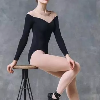 Взрослый женский купальник с длинным рукавом для балета и воздушной йоги Extra Large чёрный