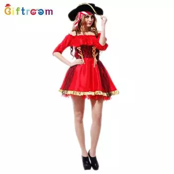 Взрослый женский привлекательный пиратский костюм из мягкой полиэстеровой ткани для сценического использования