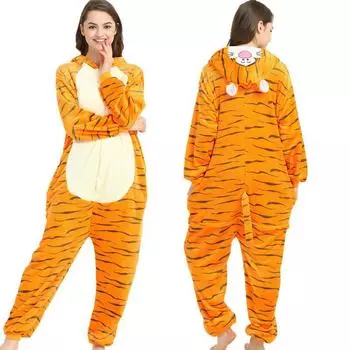 Взрослый Животный Унисекс Комбинезон Кигуруми Пижама Маскарадный Костюм Yellow Tiger,M