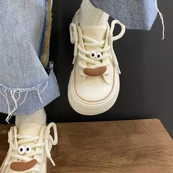 Взрыв бренда японские уродливые милые большие парусиновые туфли женские 2025 новые нишевые оригинальные милые маленькие белые туфли с манго 35 бежевый