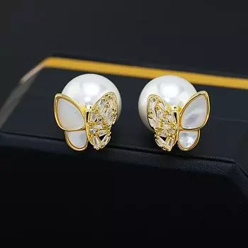 Взрыв знаменитостей в Интернете 2024 Серьги-гвоздики с бабочками и жемчугом Легкие роскошные серьги высокого класса Уникальные серьги темперамента для женщин оптом 18K