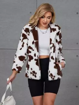 Взрывная меховая куртка женская одежда осень и зима оригинальный стиль коровий узор черно-белая женская куртка свободная куртка из меха кролика S