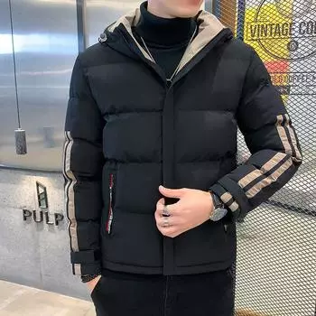 Взрывное пятно, зимняя утолщенная куртка больших размеров в полоску с хлопковой подкладкой, молодежная теплая куртка с хлопковой подкладкой, мужская куртка с капюшоном M