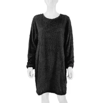 Взрывное женское платье-свитер средней длины с длинным рукавом и круглым вырезом, свободные плюшевые платья M