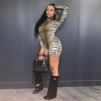 Взрывной 2025 зима новый пуловер с высоким воротом и длинными рукавами сексуальный комбинезон цельный S цветной печати леопарда