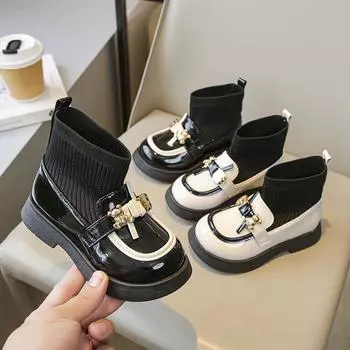 Взрывные детские модные носки, ботинки, обувь принцессы, универсальная детская обувь, модные дышащие сапоги средней длины 26 бежевый