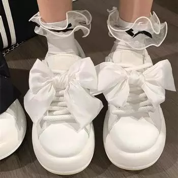 Взрывные изменения бант маленькие белые туфли 2025 лето новые студенческие универсальные туфли нишевая оригинальная женская обувь повседневная обувь для доски 35 чёрный