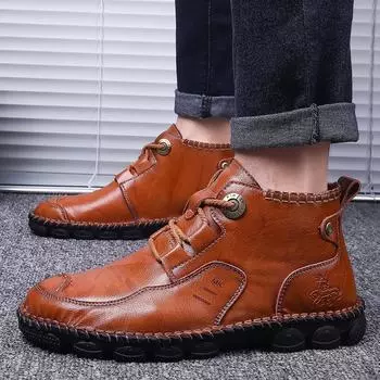 Взрывные мужские кожаные ботинки на весну и осень Ботильоны ручной работы Износостойкие, нескользящие и удобные зимние ботинки Высокие ботинки на шнуровке 38