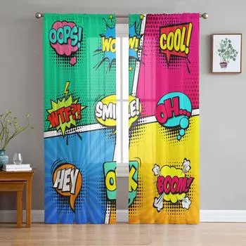 Взрывные облака мультфильм занавеска тюль для окна гостиной спальни кухни оформление окна украшения занавески W135 x H114cm