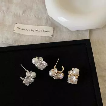 Взрывные серьги-гвоздики с жемчугом из циркония для женщин, нишевый дизайн, простота, роскошь высшего класса, элегантный темперамент, универсальные серьги, серьги.