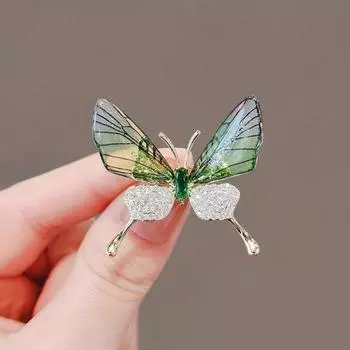 Взрывозащищенная брошь-бабочка, насекомое, корсаж, женский аксессуар, акриловые прозрачные крылья, высококачественная булавка для одежды зелёный
