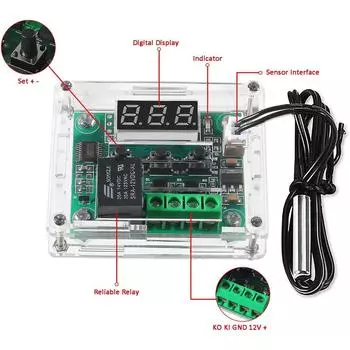 W1209 DC 12V Красный/Синий термостат с функцией нагрева и охлаждения, переключатель контроля температуры, регулятор температуры