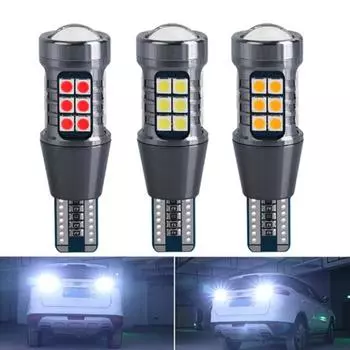 W16W T15 3030 27SMD Чипсеты Светодиодные лампы Canbus без ошибок Резервные фонари заднего хода 6000K Белый Желтый Красный 1pc белый