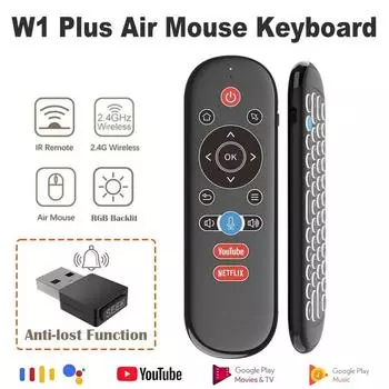 W1 PLUS Air Mouse Пульт дистанционного управления 2.4G RF Беспроводная мини-голосовая клавиатура Умная гироскопическая клавиатура Sense Anti-loss IR для Android TV Box