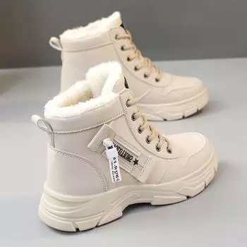 W2557 Модные женские зимние британские ботинки Martin 2024 года с толстой подошвой, плюшевой подкладкой, визуально увеличивающим рост дизайном для студентов и любителей уличного стиля. 39 чёрный