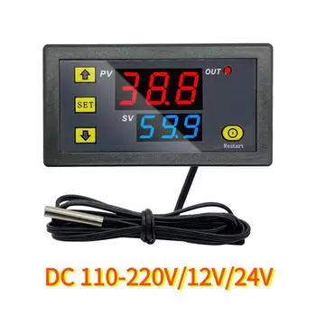 W3230 Цифровой контроллер температуры Светодиодный дисплей 12 В/24 В/AC110-220 В Микрокомпьютер Термостат Регулятор нагрева/охлаждения Терморегулятор с датчиком 12V