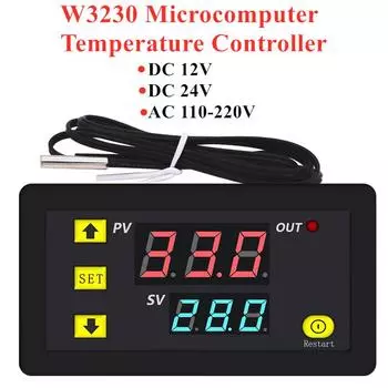 W3230 Микрокомпьютерный контроллер температуры 12 В 24 В переменного тока 110-220 В Цифровой термостат со светодиодным дисплеем Прибор управления отоплением и охлаждением