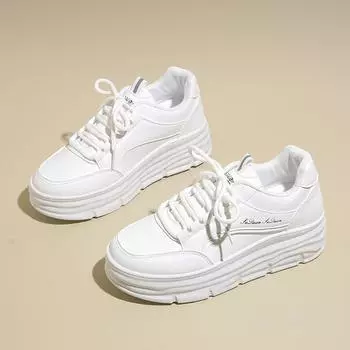 W3613 new leather women s shoes 2034 autumn white shoes thick sole inner height increase fashion casual shoes sports board shoes 35