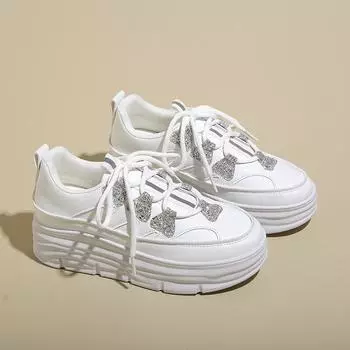 W3615 новые туфли для доски с блестками 2024 года, осенняя волна, маленькие белые туфли, толстая подошва, внутренняя высота, модная повседневная обувь, студенческая обувь 35