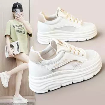 W3656 Новые белые туфли на весну и лето, с полой сетчатой поверхностью, на скрытом каблуке и платформе, для студентов, универсальные модные спортивные туфли 34