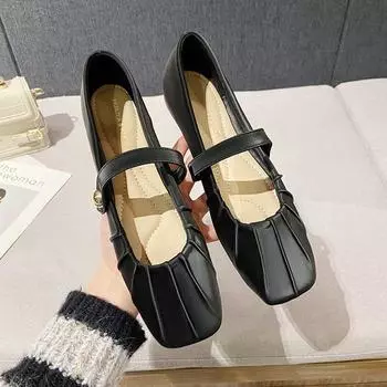 W6626-81 single shoe girl 2025 new summer French fairy retro shallow mouth casual soft sole Mary Jane shoes woman 35 чёрный