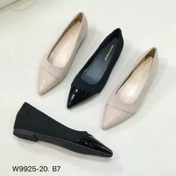 W9925-20 Xiaoxiangfeng shallow mouth 204 spring new women s shoes color matching pointed single shoes women s simple flat shoes women 35 чёрный
