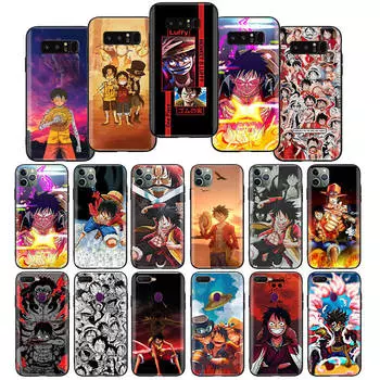 W-31 One Piece Luffy Soft Black Case для iPhone 11 12 13 14 15 6 7 8 X XS Pro Max XR Samsung S21 S22 S23 S24 FE Ultra S8 Plus