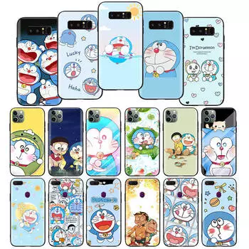 W-8 Doraemon Soft Black Case for iPhone 11 12 13 14 15 6 7 8 X XS Pro Max XR Samsung S21 S22 S23 S24 FE Ultra S8 Plus