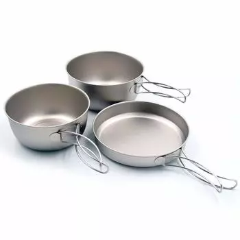 в деревне Цубаме Blacksmith Pure Titanium Cooker Set с сумкой для хранения, маленькая большая кастрюля [Сделано Санджо] MK-6023 3-х предметная сковорода, кастрюля,