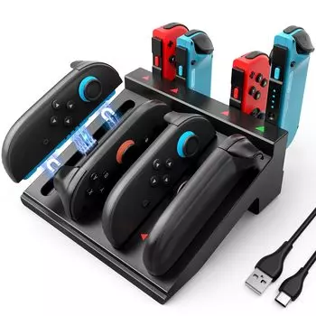 в индустрии для Switch 2 Совместим с OLED Зарядка Switch Быстрый контроллер Switch До 8 Switch можно заряжать Кабель в комплекте [Новинка 2025] чёрный