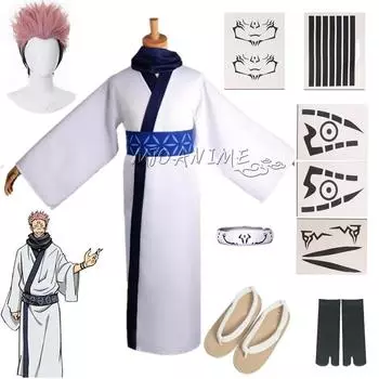 в наличии Ryomen Sukuna Косплей Дзюдзюцу Кайсен Костюмы Взрослые Мужчины Женщины Наряды Япония Кимоно Ханфу Хэллоуин Аниме Одежда S