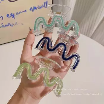 W-образный стиль капельного масла, сплошной цвет, волнистая форма, геометрический коготь для волос для женщин и девочек, индивидуальный хвост, заколки в виде акулы, зажим, аксессуары для волос