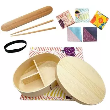 в сертифицированном SGS Save Magewappa Bento Box 700 мл Белый японский Furoshiki Полный набор Cat and Bird [Производство на фабрике] (розовый)