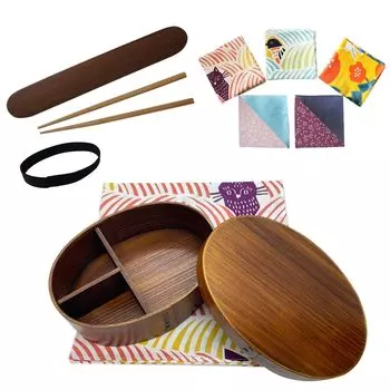 в сертифицированном SGS Сохранить Magewappa Bento Box Wappa 700 мл Коричневый Японский Фурошики Полный набор Кошка и Птица Розовый [Производство завода]