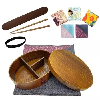 в сертифицированном SGS Сохранить Magewappa Bento Box Wappa 700 мл Коричневый Японский Furoshiki Полный набор Двусторонний [Производство на фабрике] Фиолетовый/Темно-синий