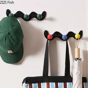 W-shaped Ceramic Hook Creative Hole Free Door Hook Storage Rack Modern Home Wall Decoration Clothes and Hats Storage Hook