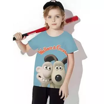 W-Wallaces-Gromits 3D Print Детская одежда от 5 до 14 лет Мужская верхняя одежда для детей Мальчик Девочки Детская футболка Верхние рубашки 120cm
