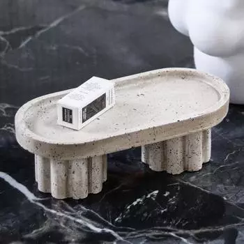 Wabi-sabi Style Imitation Travertine Geometric Small Tray Storage Tall Fruit Plate Ornaments Dining Table Entrance Hall Model Room Decorations